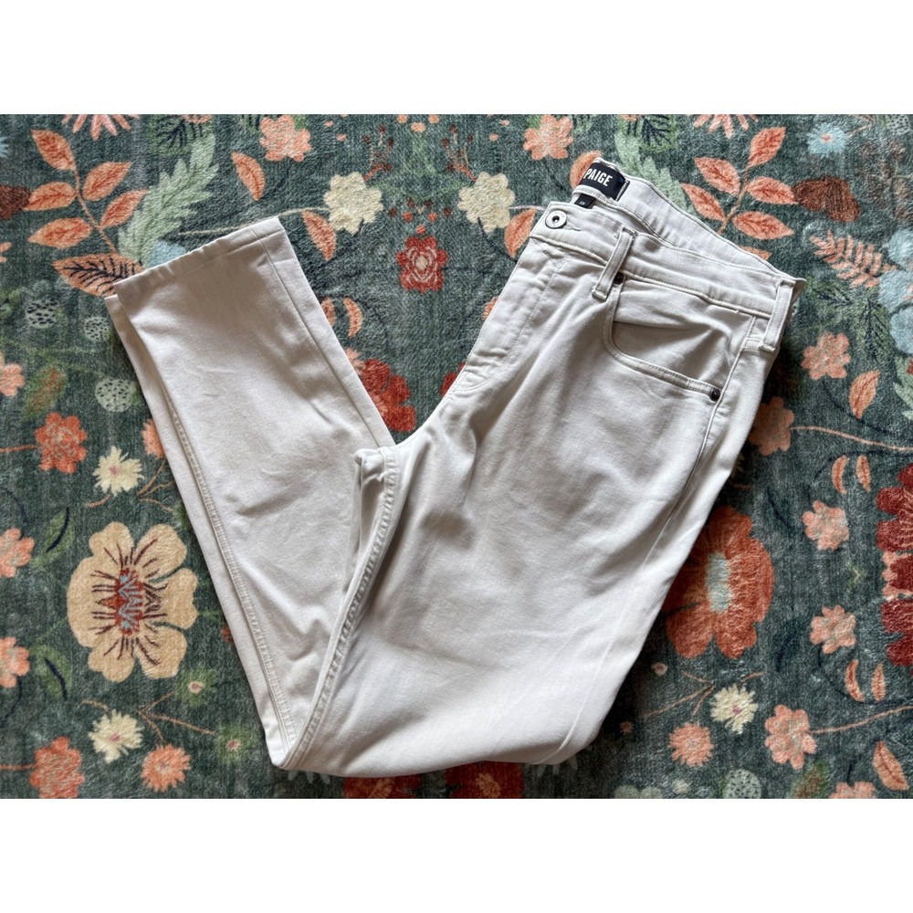 PAIGE Lennox Slim Fit Pants Light Tan Stone 35‎ Mens Stretch Rayon Blend Denim